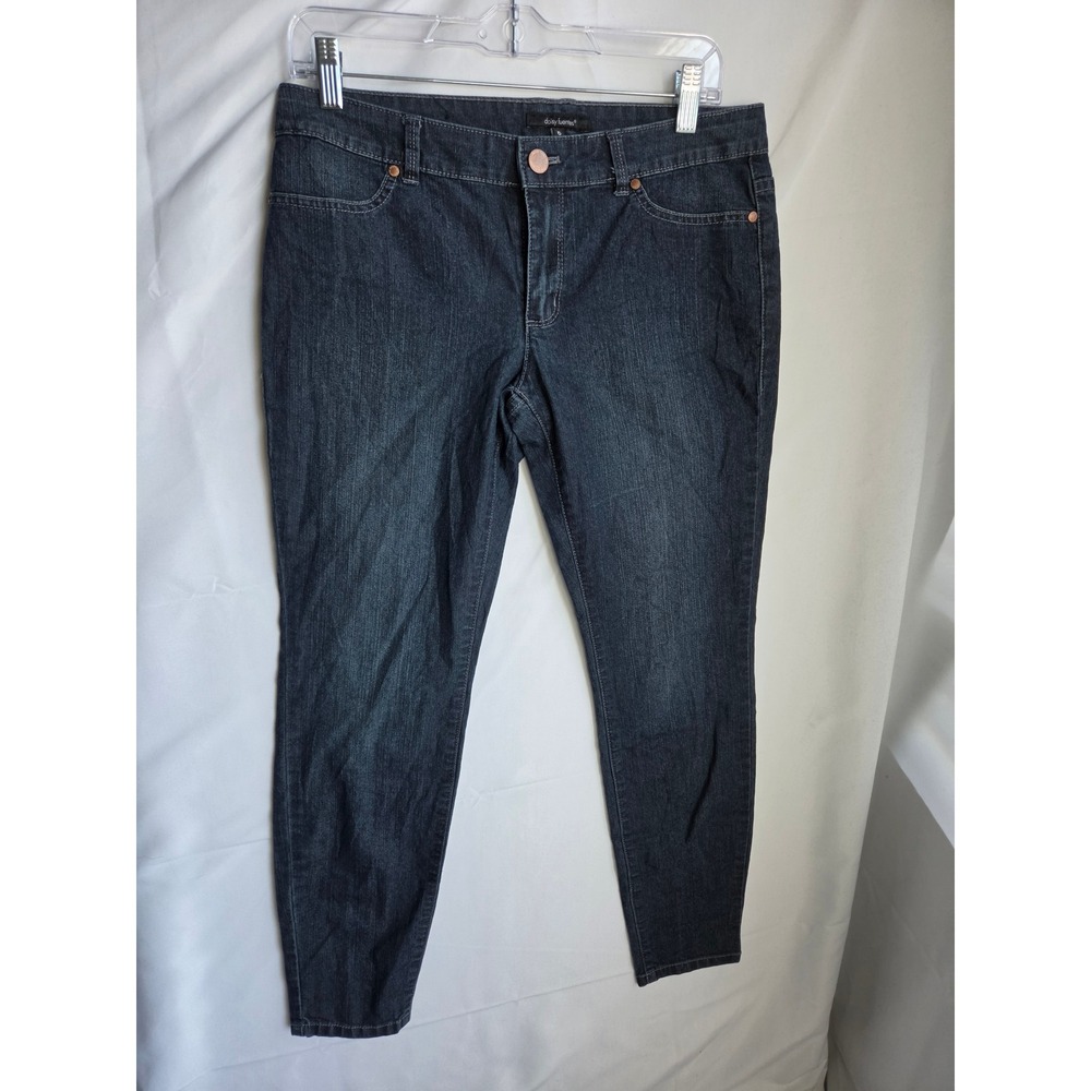 Daisy Fuentes Jeans Womens Blue Dark Wash Skinny Mid Rise Tapered